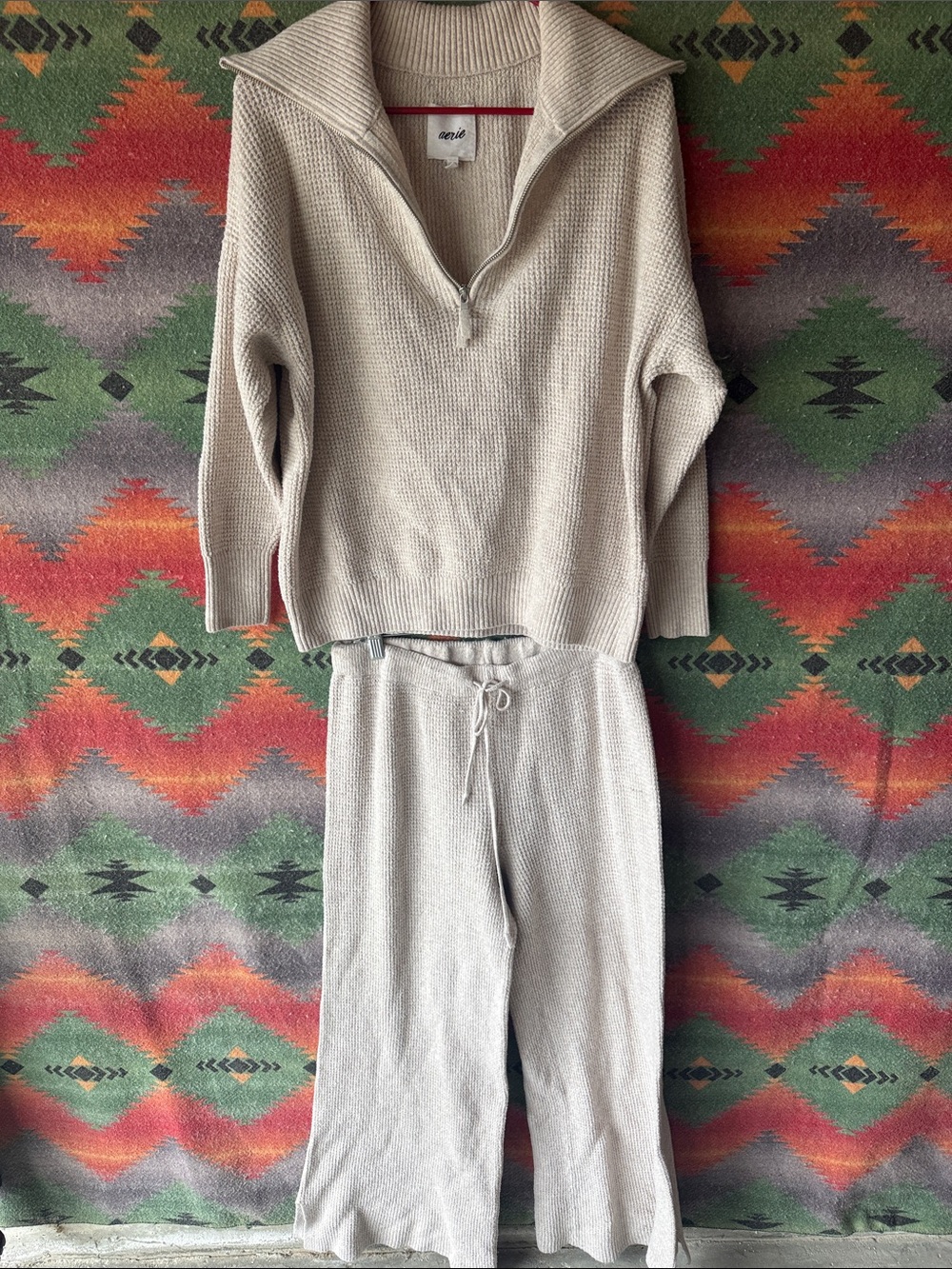 aerie Beige Wide Leg Knit Sweater Set